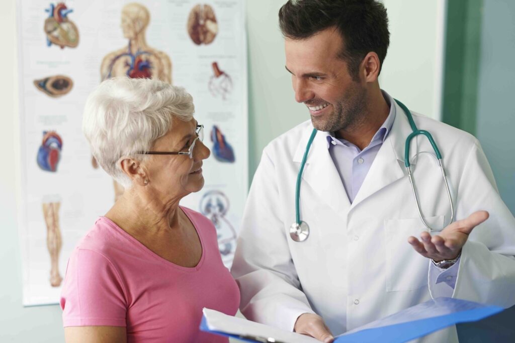 Senior patient receiving positive test results at a Mississauga geriatric care clinic